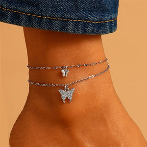 Silver Chain Anklet Butterfly Pendant Leg Bracelet Women's Leg Jewelry