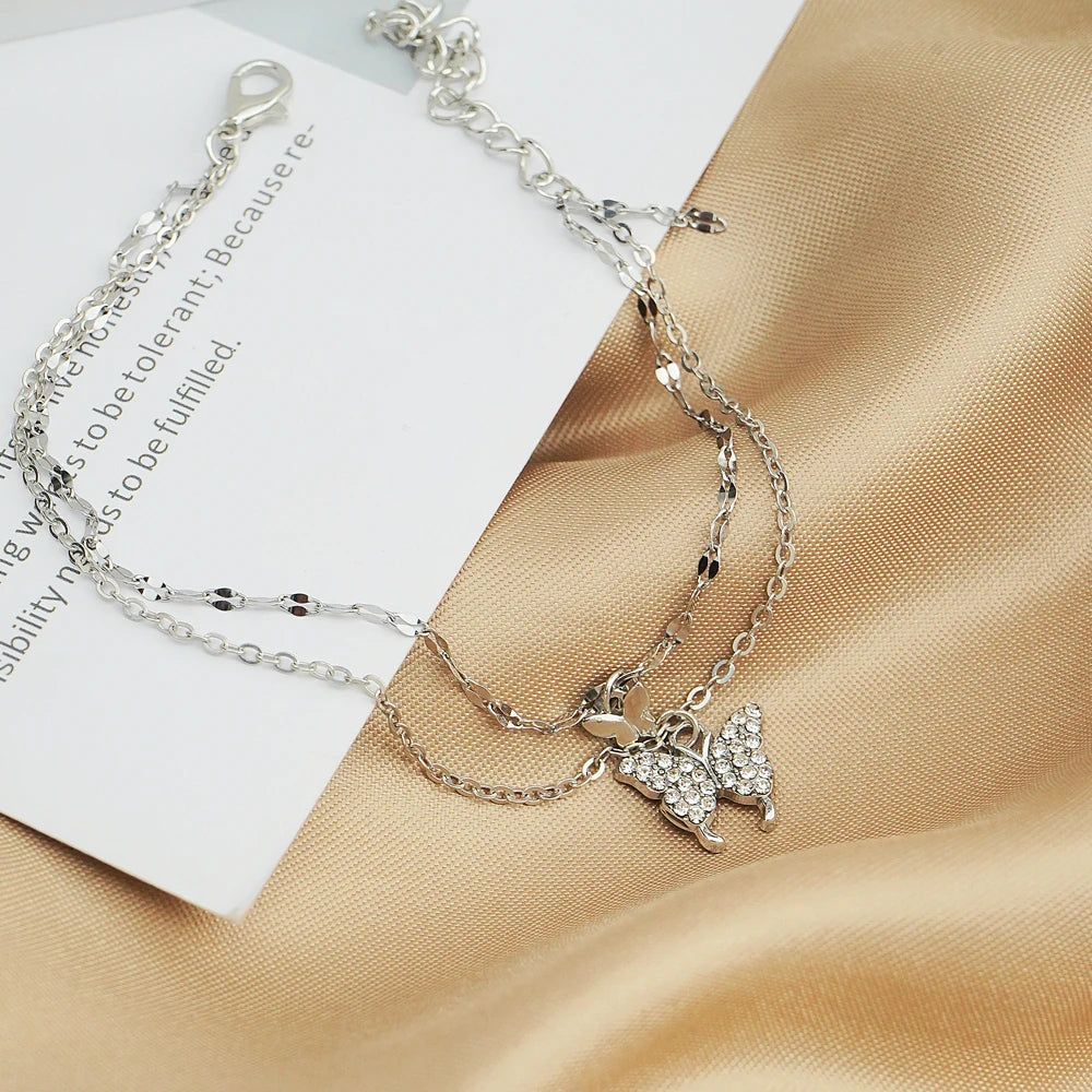 Silver Chain Anklet Butterfly Pendant Leg Bracelet Women's Leg Jewelry
