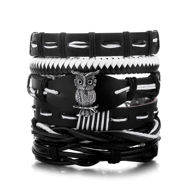 Woven Bracelets Leather Set Men Women Braided Bangle Jewelry