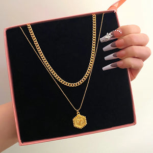 Bohemian Beads Chain Hexagon Pendant Necklace for Women