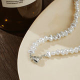 Heart Pendant Pearl Chain Choker Bridal Necklace
