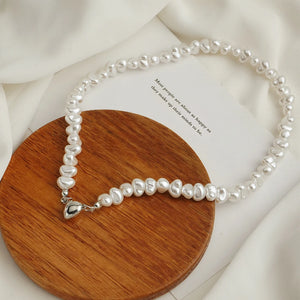 Heart Pendant Pearl Chain Choker Bridal Necklace