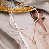 Geometric Hollow Pendant Necklace Multi-Layer Pearl Chain Wedding Jewelry