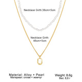Geometric Hollow Pendant Necklace Multi-Layer Pearl Chain Wedding Jewelry