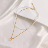 Geometric Hollow Pendant Necklace Multi-Layer Pearl Chain Wedding Jewelry