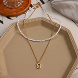 Geometric Hollow Pendant Necklace Multi-Layer Pearl Chain Wedding Jewelry
