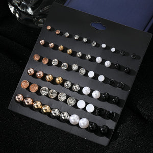 Metal Stud Earring Set Crystal Pearl Earrings Jewelry