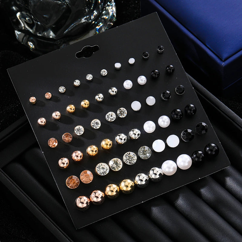 Metal Stud Earring Set Crystal Pearl Earrings Jewelry