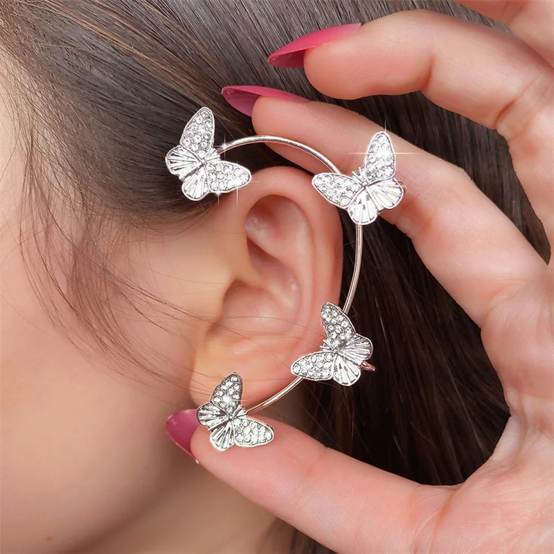 Sparkling Zircon Butterfly Ear Clips, No Piercing, Wedding Jewelry