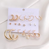 Vintage Pearl Hoop Earrings Set for Women Metal Butterfly Brincos Gift