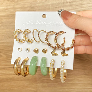 Vintage Pearl Hoop Earrings Set for Women Metal Butterfly Brincos Gift