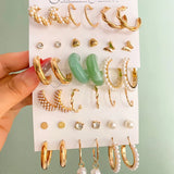 Vintage Pearl Hoop Earrings Set for Women Metal Butterfly Brincos Gift