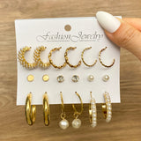 Vintage Pearl Hoop Earrings Set for Women Metal Butterfly Brincos Gift