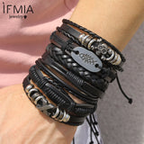 Punk Skull Metal Leather Bracelet Men Braided Armband Jewelry