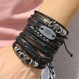 Punk Skull Metal Leather Bracelet Men Braided Armband Jewelry