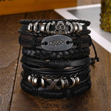 Punk Skull Metal Leather Bracelet Men Braided Armband Jewelry