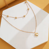 Boho Delicate Heart Pendant Double Chain Choker Necklace for Women