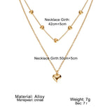 Boho Delicate Heart Pendant Double Chain Choker Necklace for Women