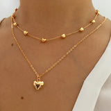 Boho Delicate Heart Pendant Double Chain Choker Necklace for Women