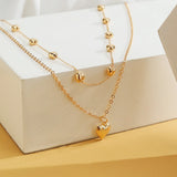 Boho Delicate Heart Pendant Double Chain Choker Necklace for Women