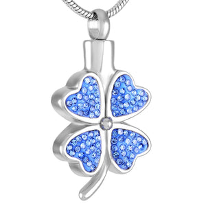 Crystal Four Leaf Clover Ashes Urn Necklace Stainless Steel Funeral Keepsake