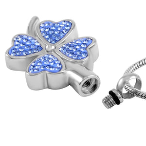 Crystal Four Leaf Clover Ashes Urn Necklace Stainless Steel Funeral Keepsake