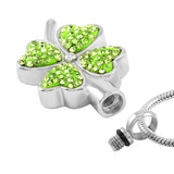 Crystal Four Leaf Clover Ashes Urn Necklace Stainless Steel Funeral Keepsake