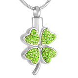 Crystal Four Leaf Clover Ashes Urn Necklace Stainless Steel Funeral Keepsake