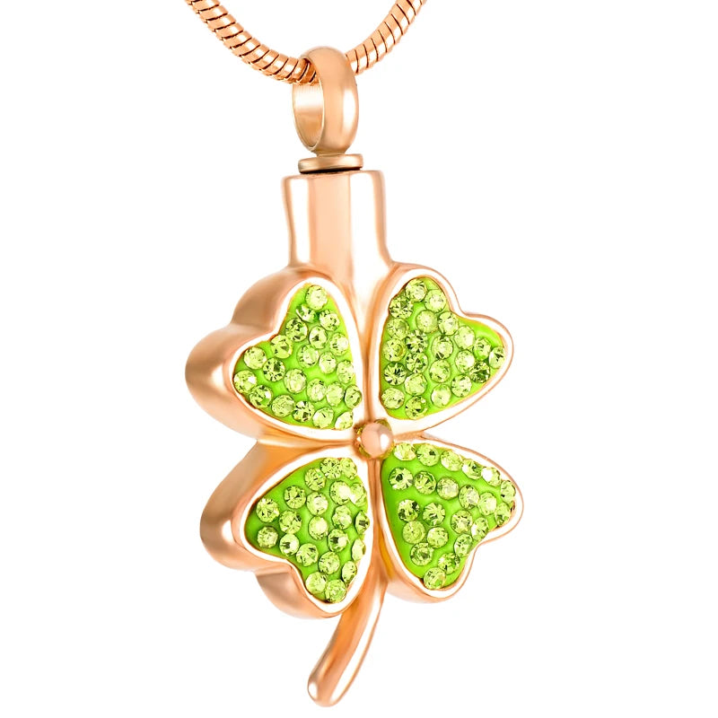 Four Leaves Clover Cremation Necklace Women Stainless Steel Ashes Urn Pendant