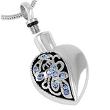 Crystal Flower Heart Memorial Ashes Pendant Necklace