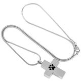 Cross with Paw Print Stainless Steel Pet Ashes Keepsake Necklace