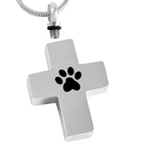 Cross with Paw Print Stainless Steel Pet Ashes Keepsake Necklace