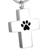 Cross with Paw Print Stainless Steel Pet Ashes Keepsake Necklace