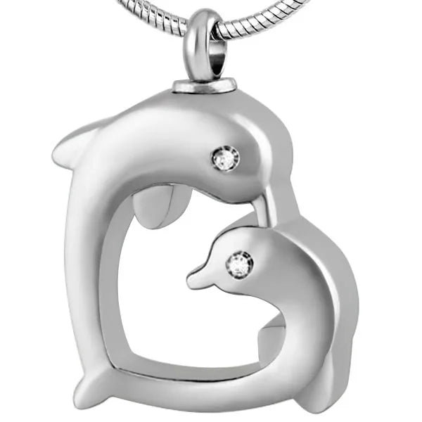 IJD8491 Double Dolphins Cremation Jewelry Pendant Necklace for Ashes