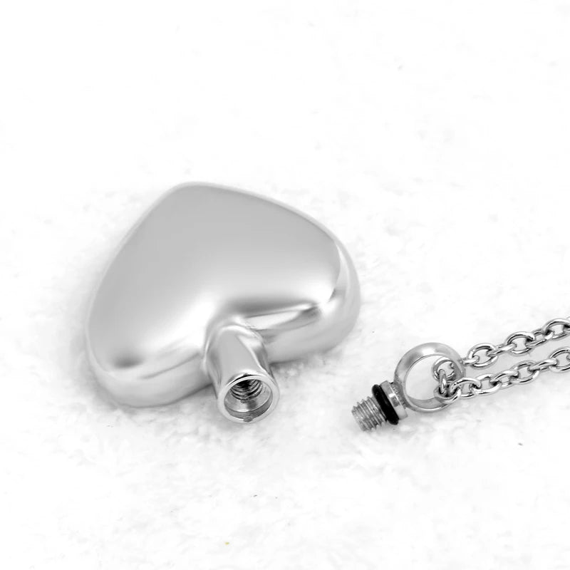Stainless Steel Heart Urn Pendant Necklace Engravable Cremation Jewelry