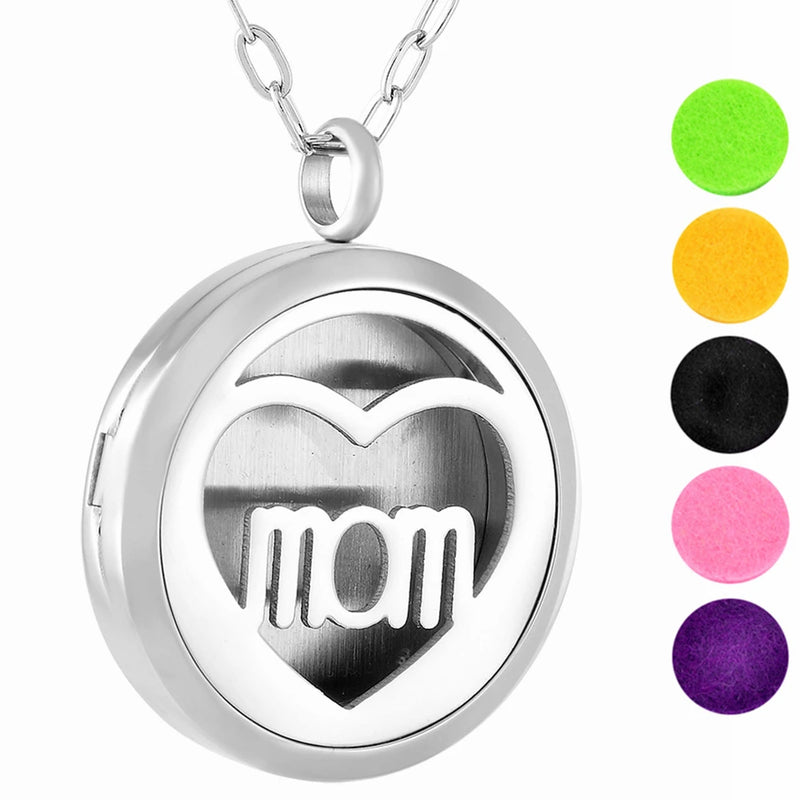 Mom Heart Diffuser Locket Necklace Stainless Steel