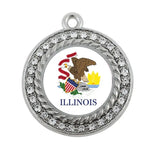Illinois Flag Circle Charm for Antique Silver Plated Jewelry
