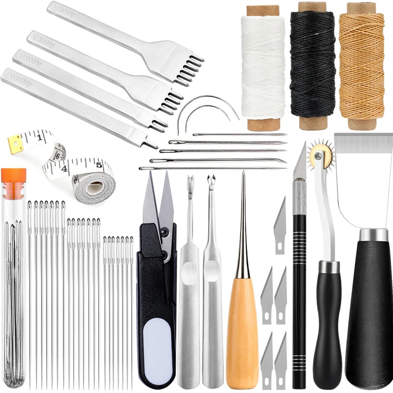 Leather Tools Set Hand Sewing Stitching Punching Carving Accessories Kit