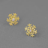 Snowflake Stud Earrings CZ 18K Plated Sterling Silver Women Girls Jewelry