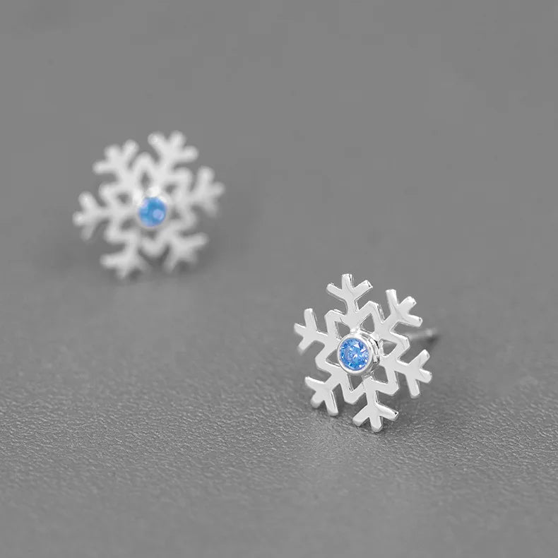 Snowflake Stud Earrings CZ 18K Plated Sterling Silver Women Girls Jewelry