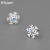 Snowflake Stud Earrings CZ 18K Plated Sterling Silver Women Girls Jewelry