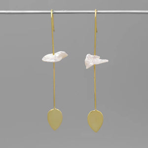 925 Silver Baroque Pearl Leaf Earrings for Women