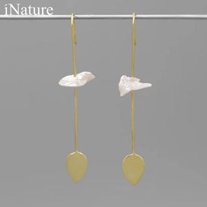 925 Silver Baroque Pearl Leaf Earrings for Women