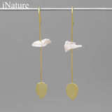 925 Silver Baroque Pearl Leaf Earrings for Women