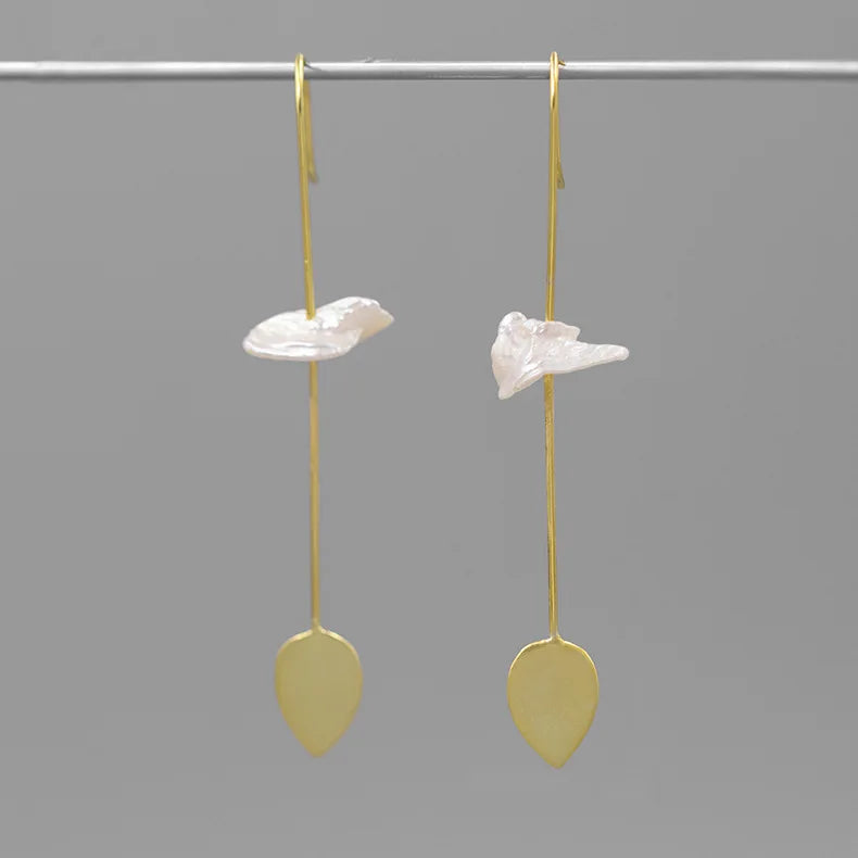925 Silver Baroque Pearl Leaf Earrings for Women