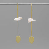 925 Silver Baroque Pearl Leaf Earrings for Women