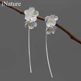 925 Silver Cherry Blossom Flower Dangle Earrings for Women