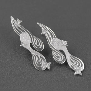 925 Silver CZ Crystal Wave Stud Earrings Women Wedding Jewelry