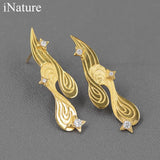 925 Silver CZ Crystal Wave Stud Earrings Women Wedding Jewelry