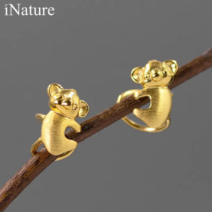 925 Silver Koala Clip Earrings Women's Ear Cuff Girls Jewelry